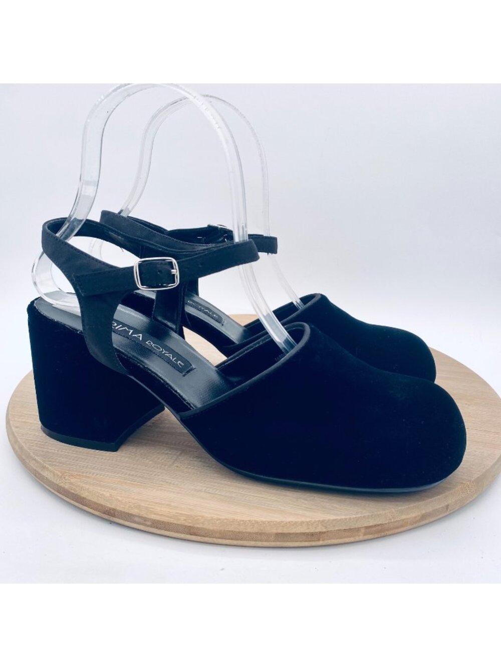 Vintage y2k Chunky Heel Platform Shoes Womens 8 Black Velvet Mary Jane 90s